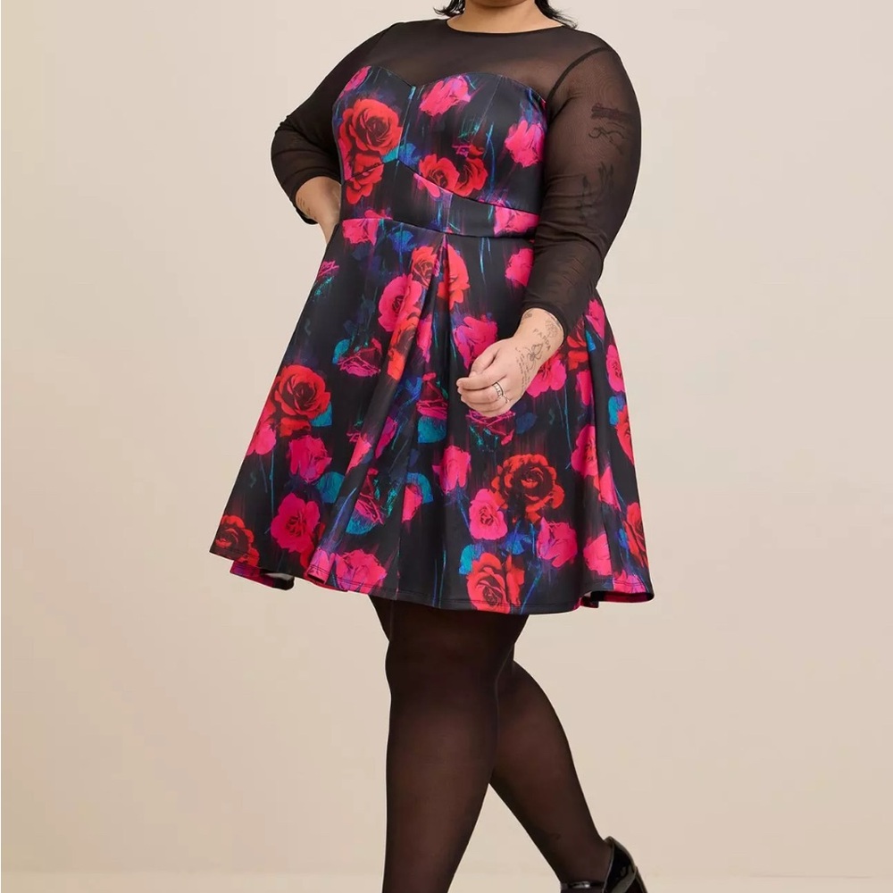 Torrid Black and Pink Floral Long Sleeve Dress